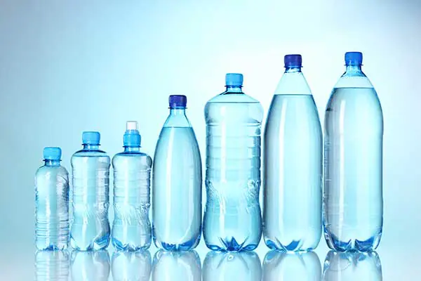 Bottled water in a range of PET bottle sizes